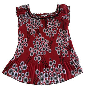 Dressbarn Red Floral Pleated Scoop Neck Cap Sleeve Top – Size XL